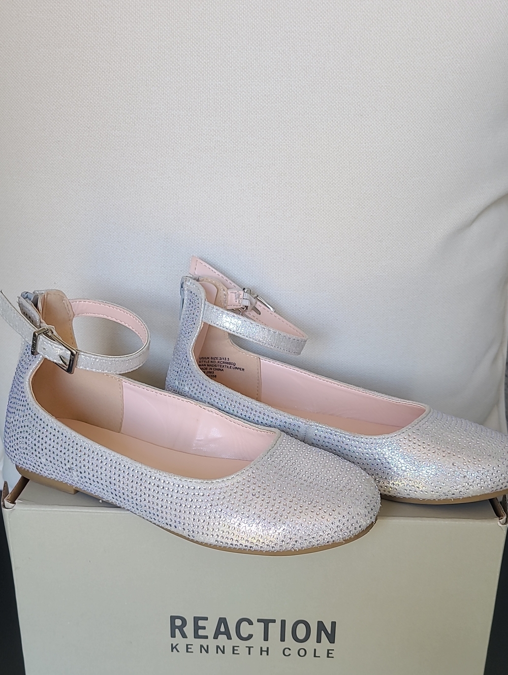 Reaction Kenneth Cole Shimmering Silver Ankle-Strap Flats